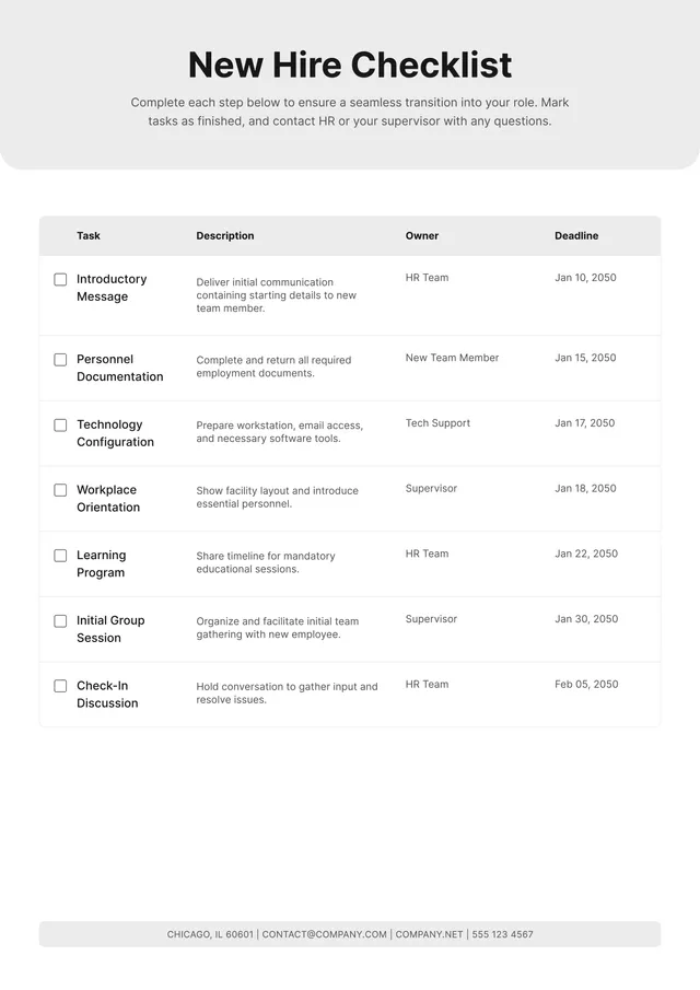 New Hire Checklist Template