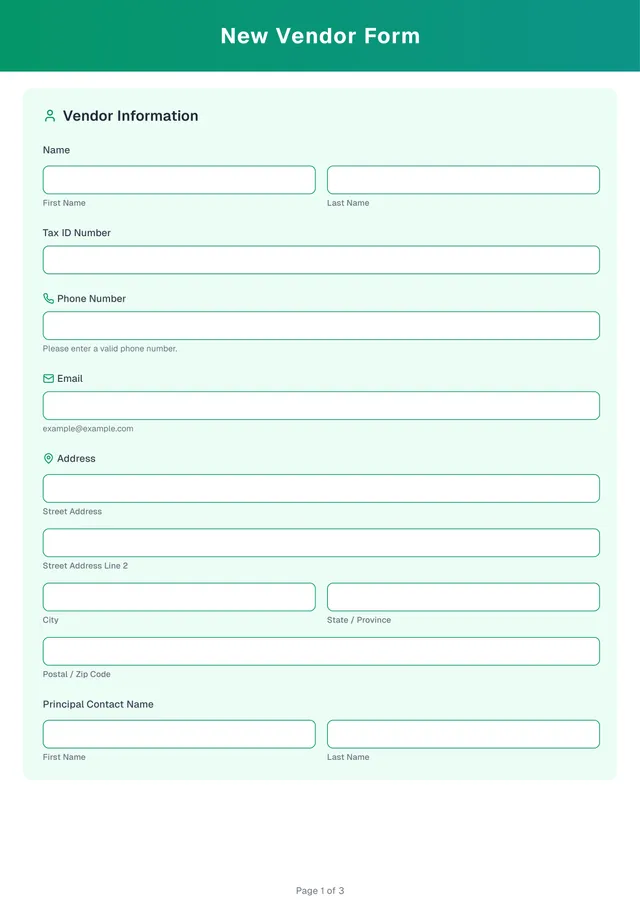 New Vendor Form