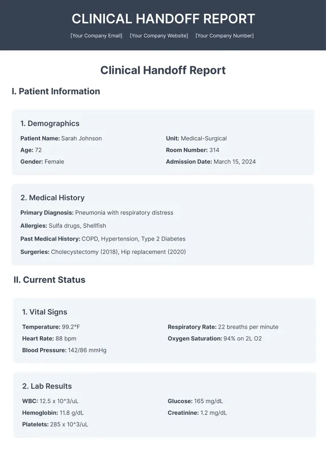 Nursing Handoff Report Template