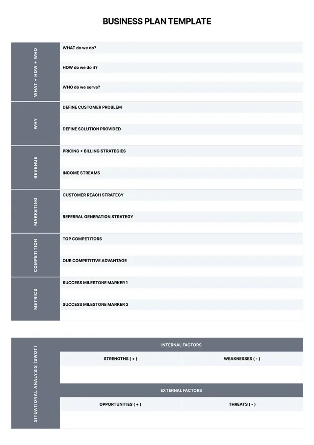 One Page Business Plan Template