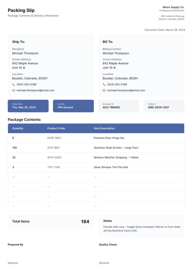 Packing Slip Template