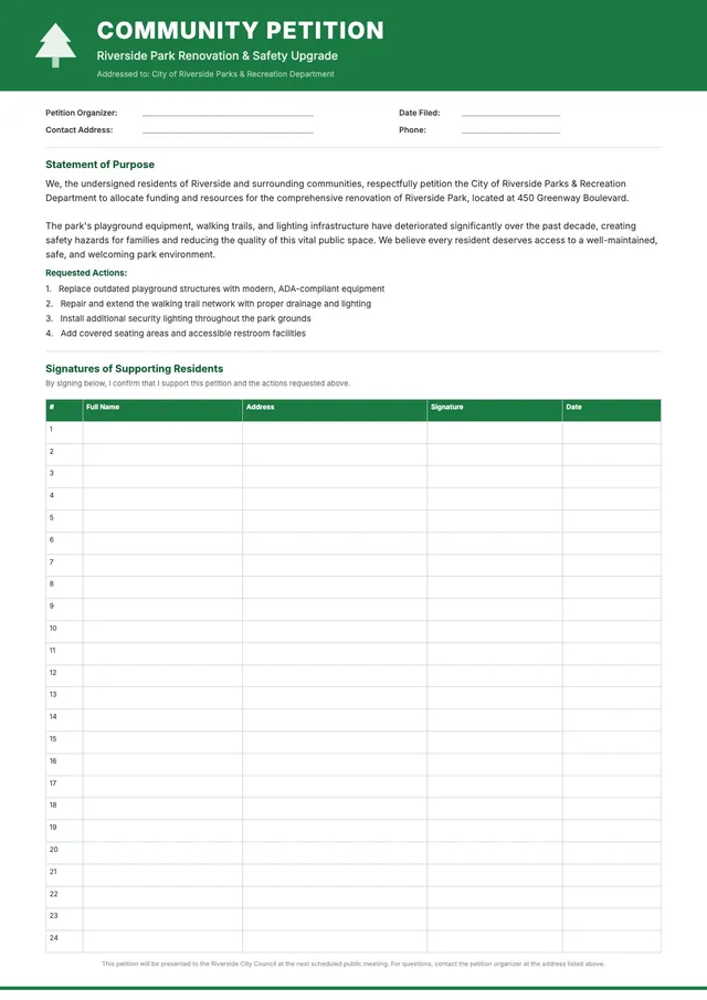 Park Renovation Petition