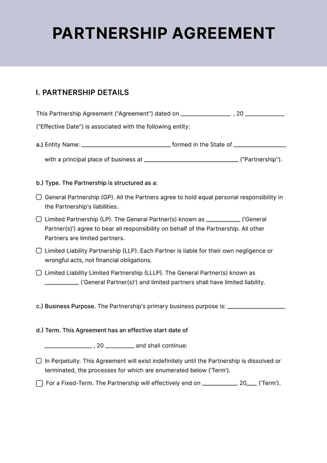 Partnership Contract Template
