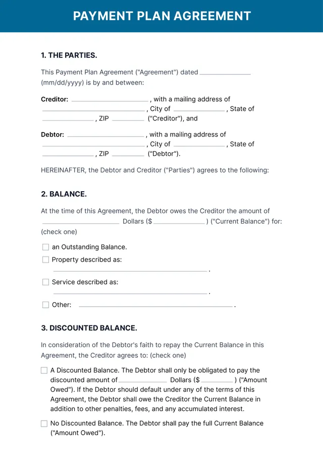 Payment Agreement Contract Template