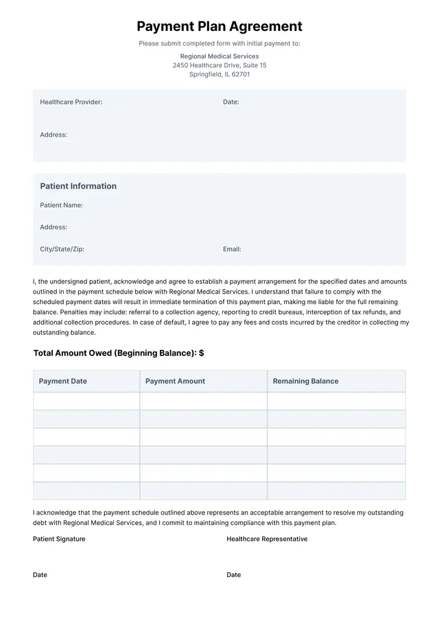 Payment Plan Agreement Template