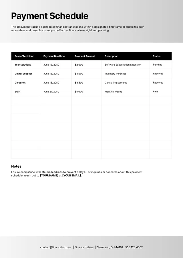 Payment Schedule Template