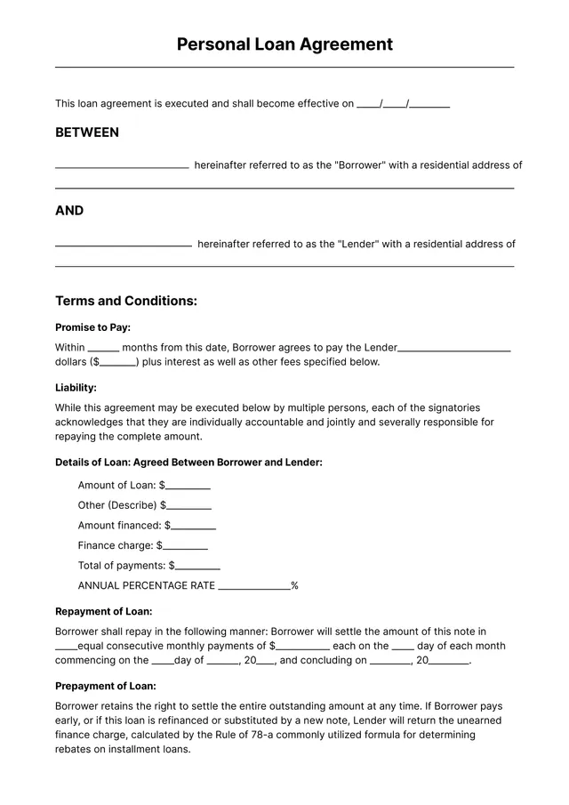 Personal Loan Contract Template