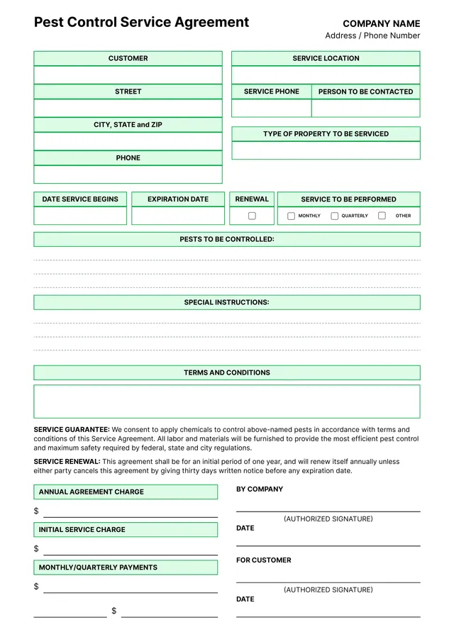 Pest Control Contract Template