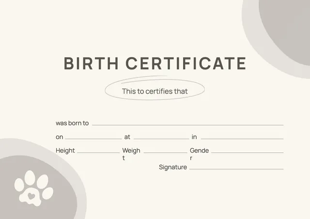 Pet Birth Certificate
