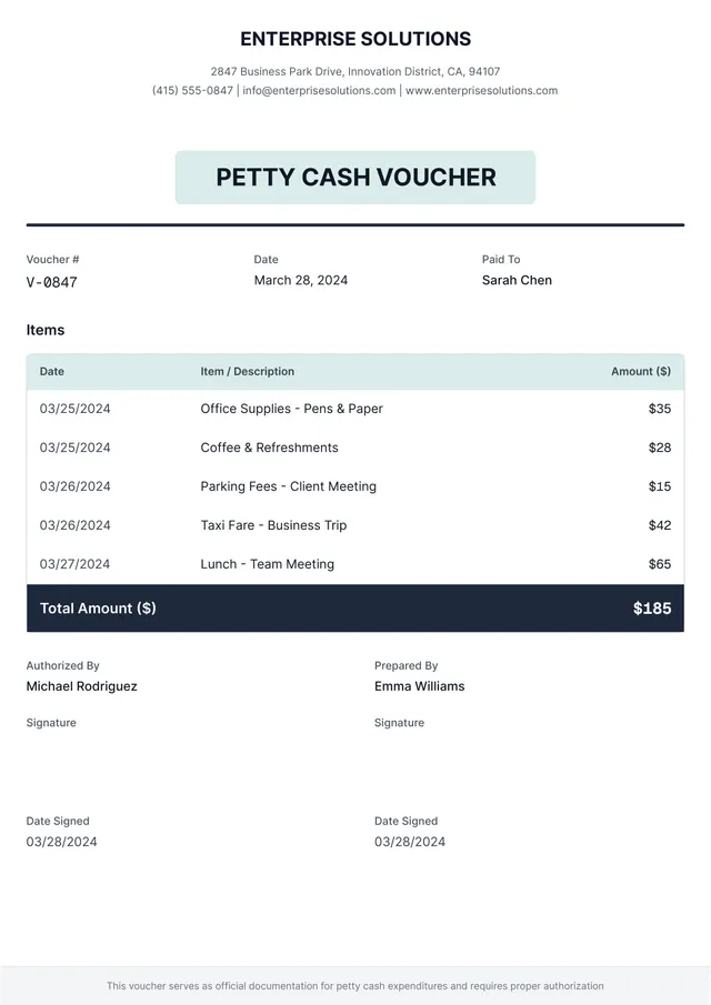 Petty Cash Voucher