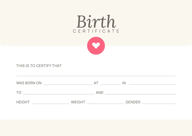 Pink Heart Birth Certificate