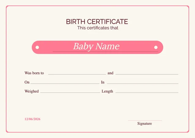 Pink Ribbon Birth Certificate