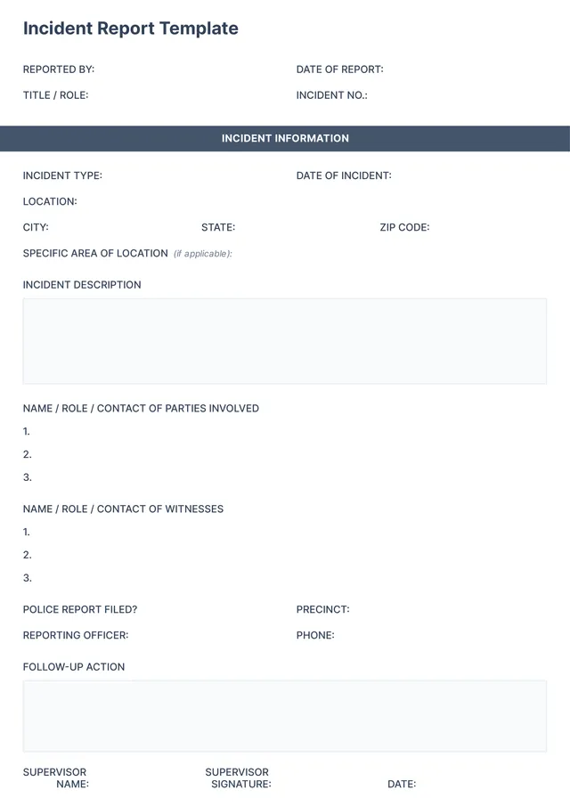 Police Incident Report Template