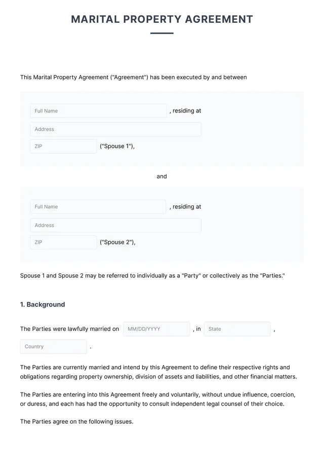 Postnuptial Agreement Template