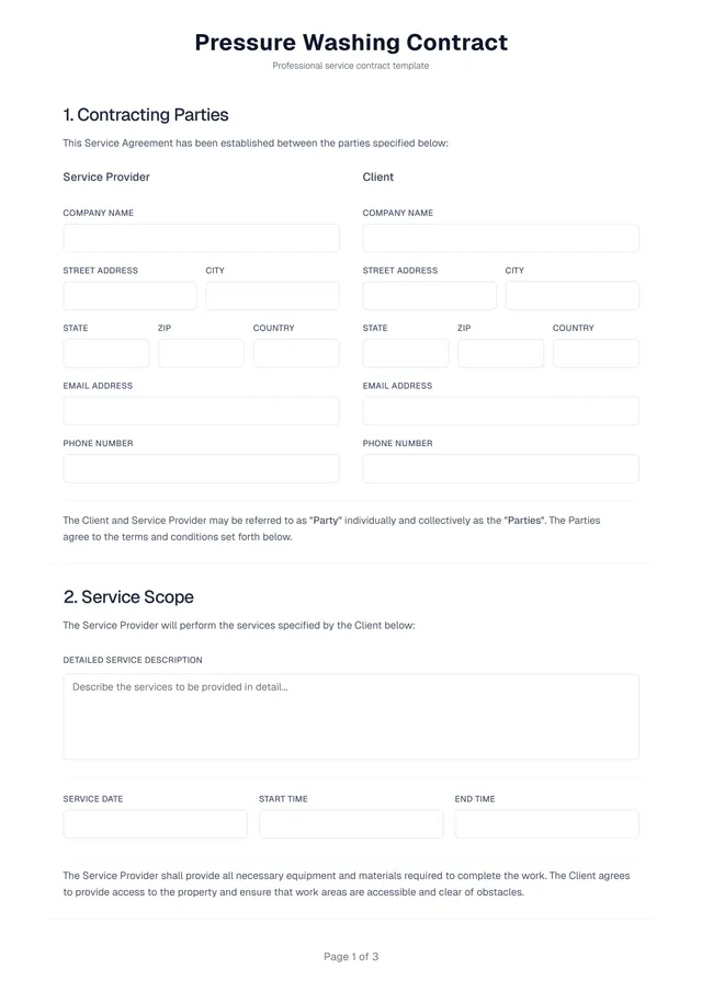 Pressure Washing Contract Template