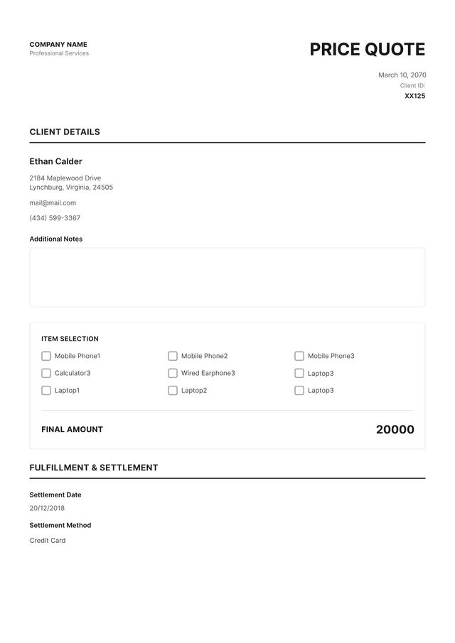 Pricing Quote Template