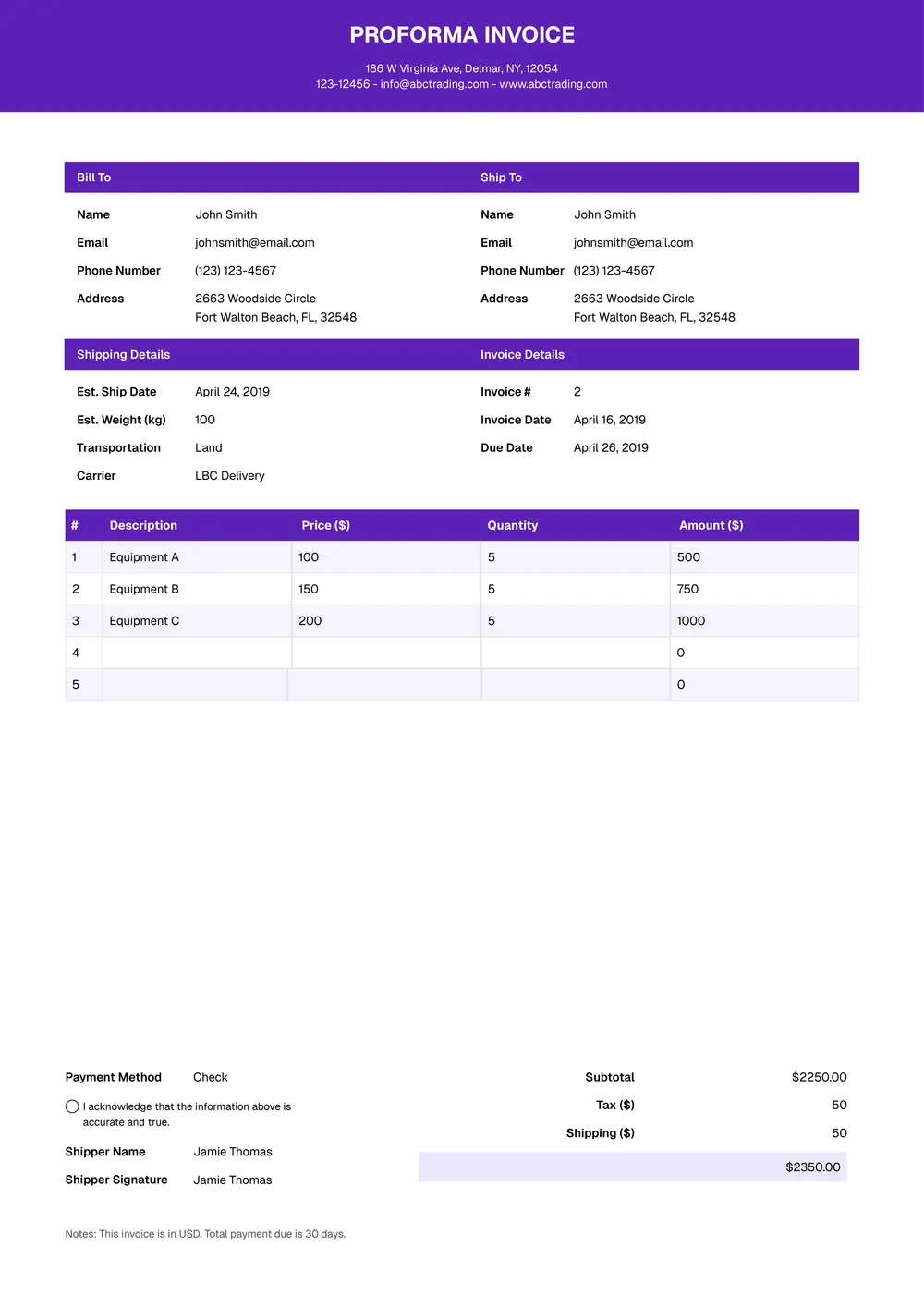 proforma-invoice form