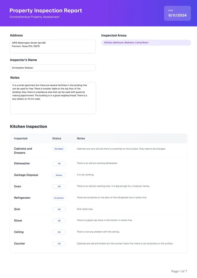 Property Inspection Report Template