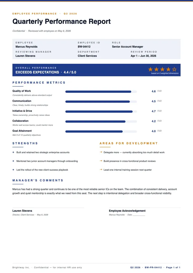 Quarterly Performance Report