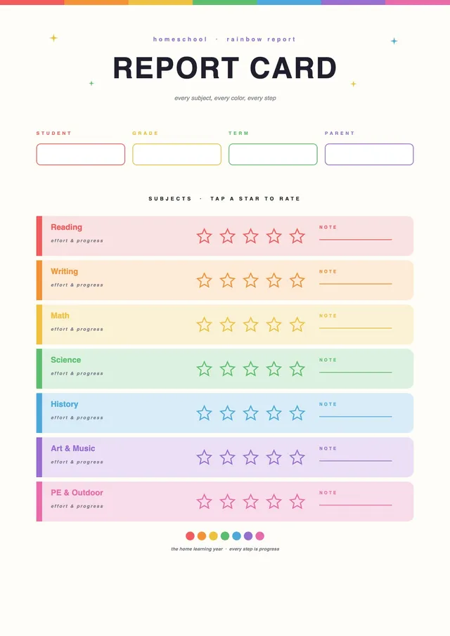 Rainbow Homeschool Report Card