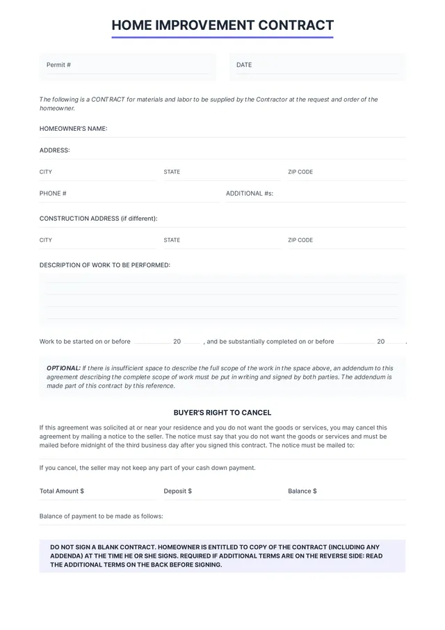 Remodeling Contract Template