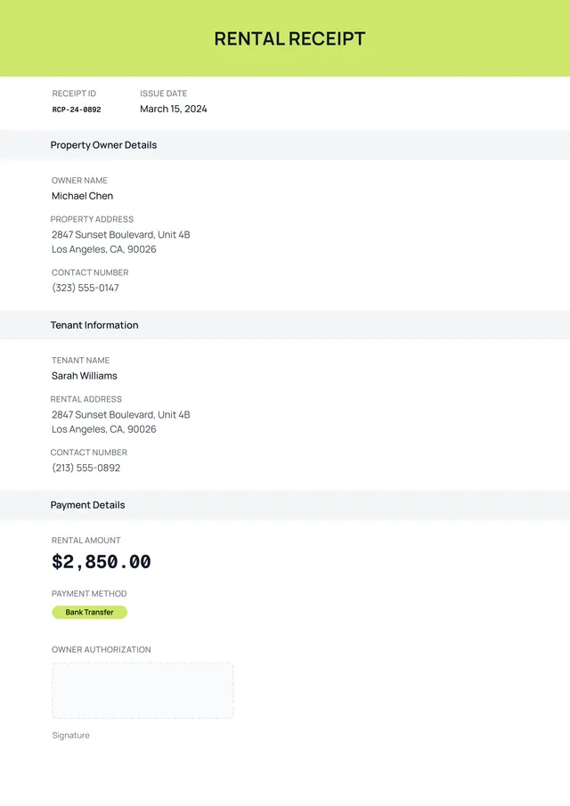 Rent Receipt Template