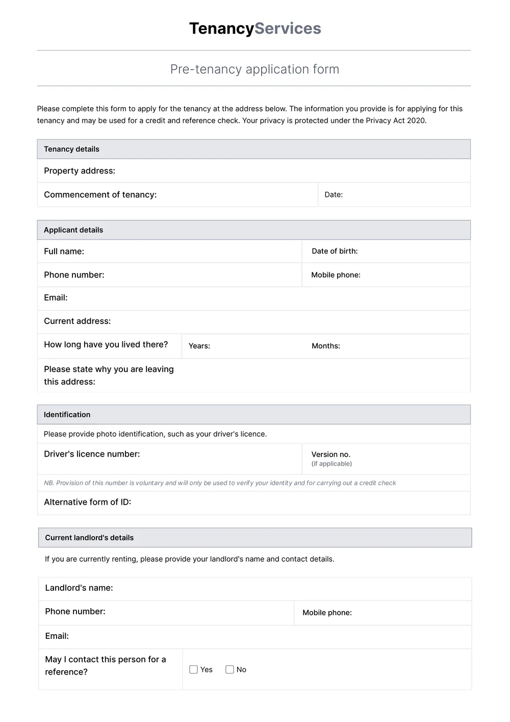 rental-application form