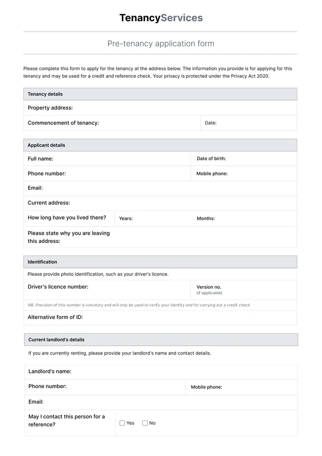 Rental Application Template