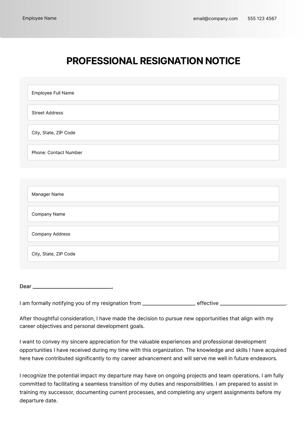 resignation-letter form