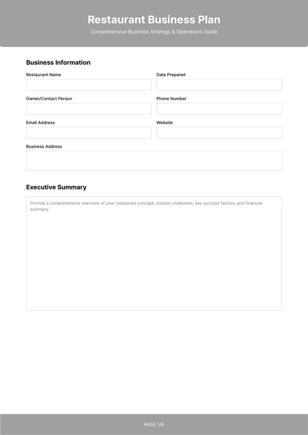 restaurant-business-plan form
