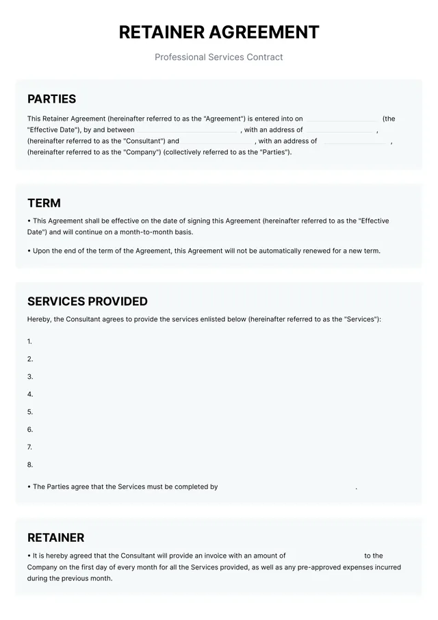 Retainer Agreement Template