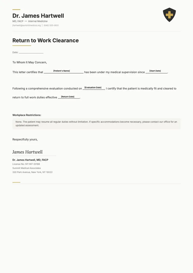 Return to Work Doctor Note