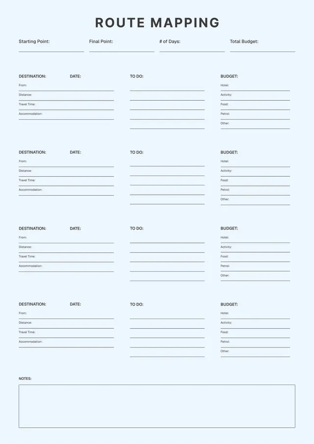 Road Trip Itinerary Template