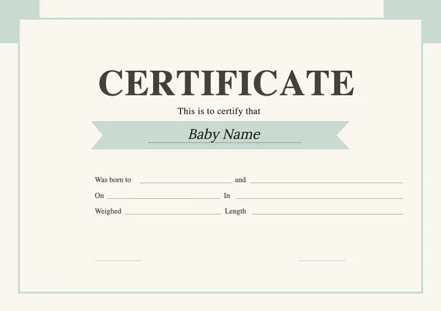 Sage Ribbon Birth Certificate