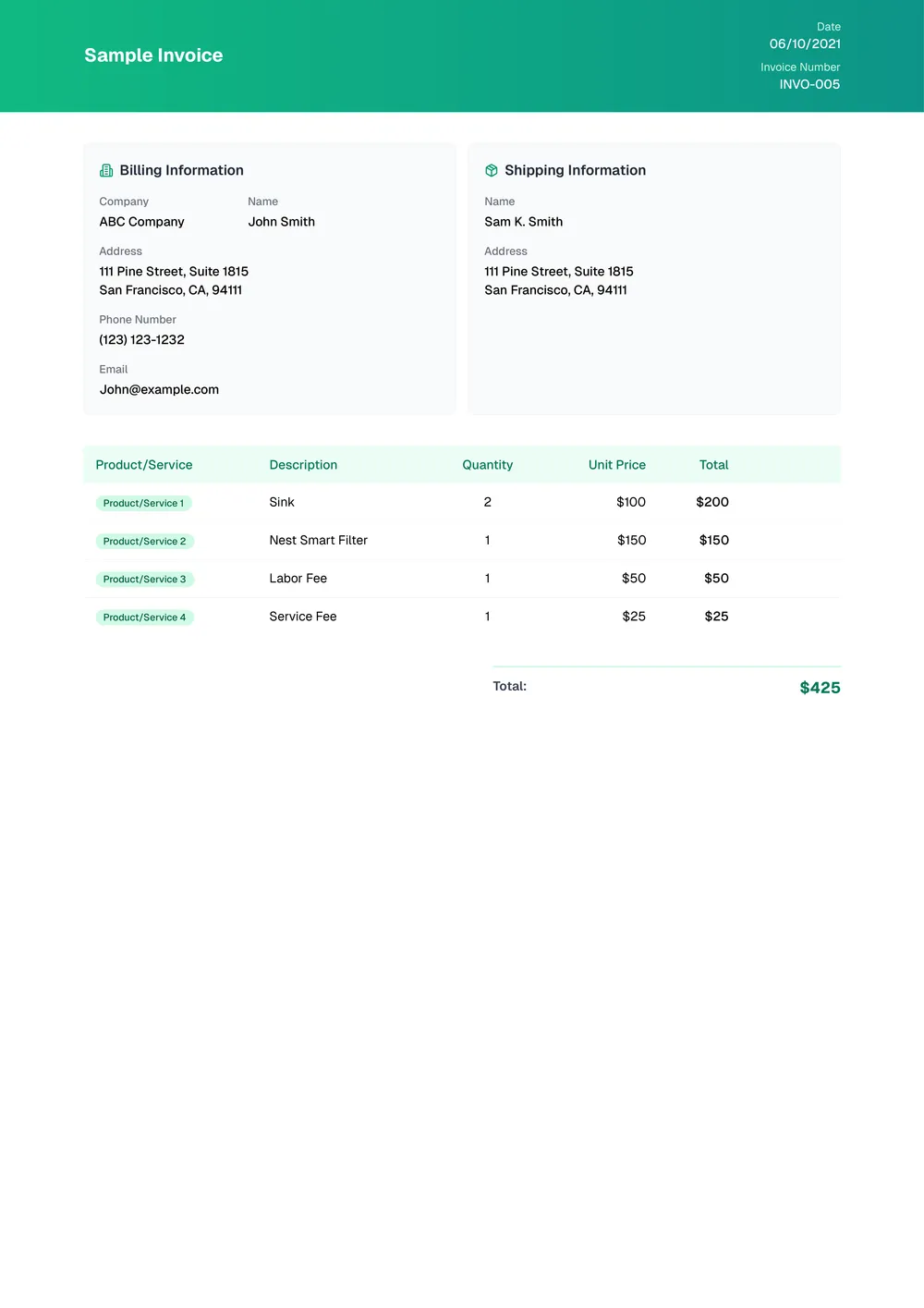 sample-invoice form