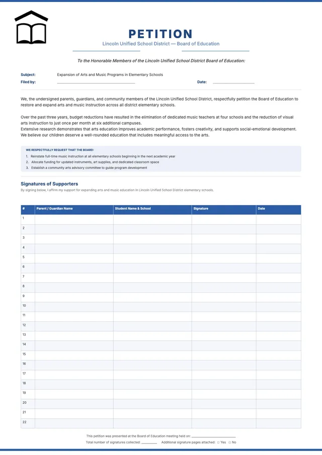 School Arts Program Petition