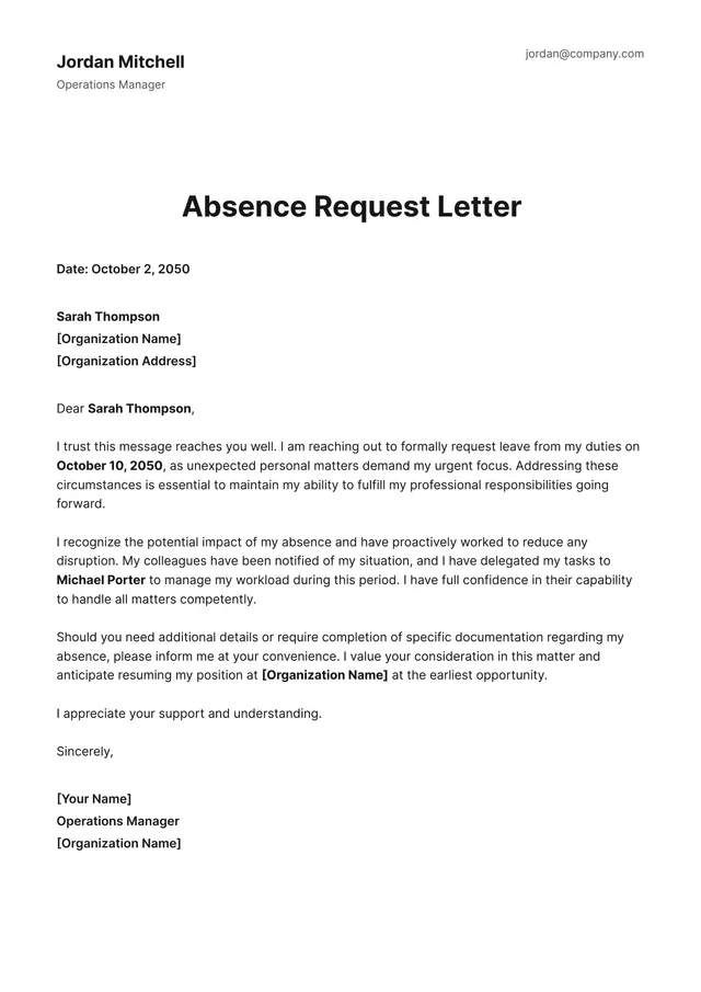 School Excuse Letter Template