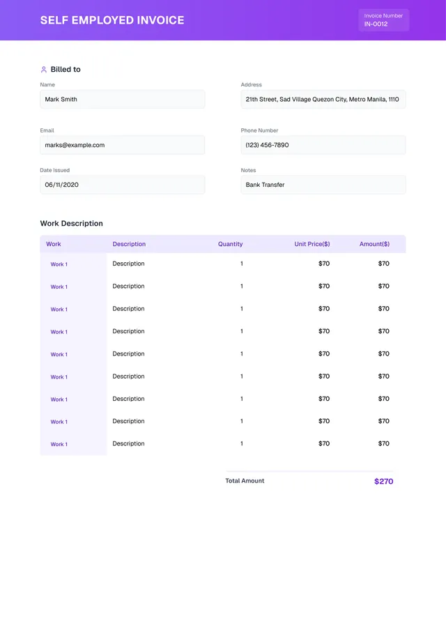 Self-Employed Invoice Template