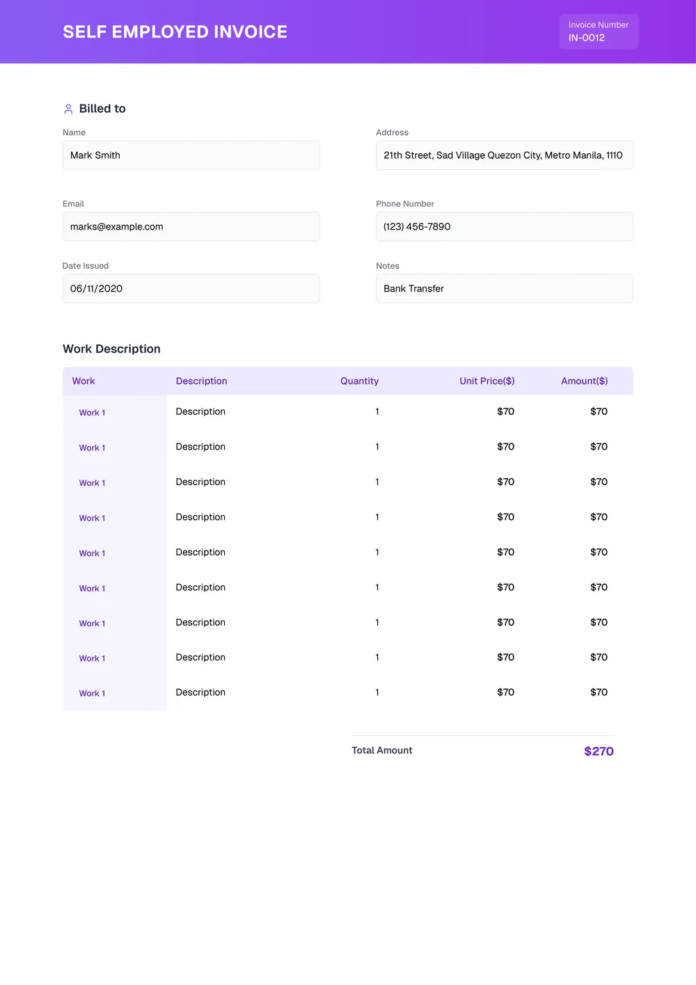 self-employed-invoice form