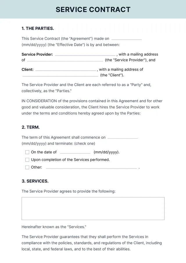 Service Agreement Contract Template