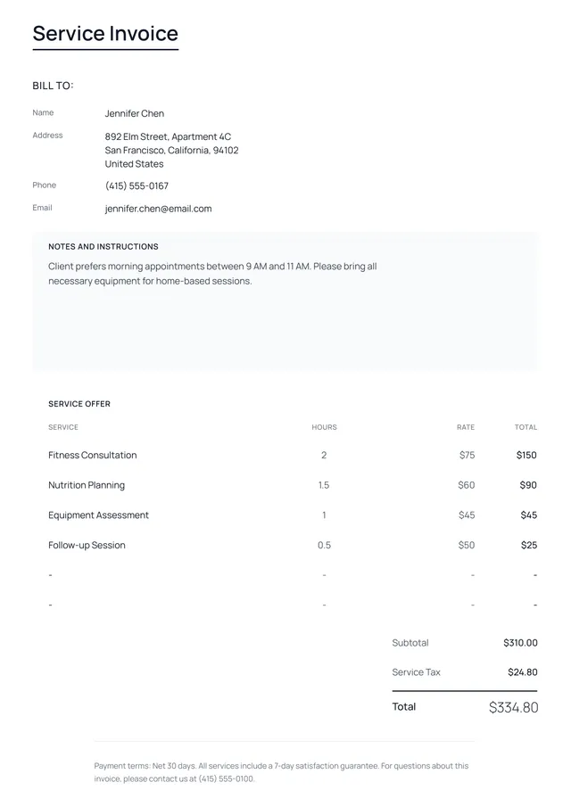 Service Invoice Template
