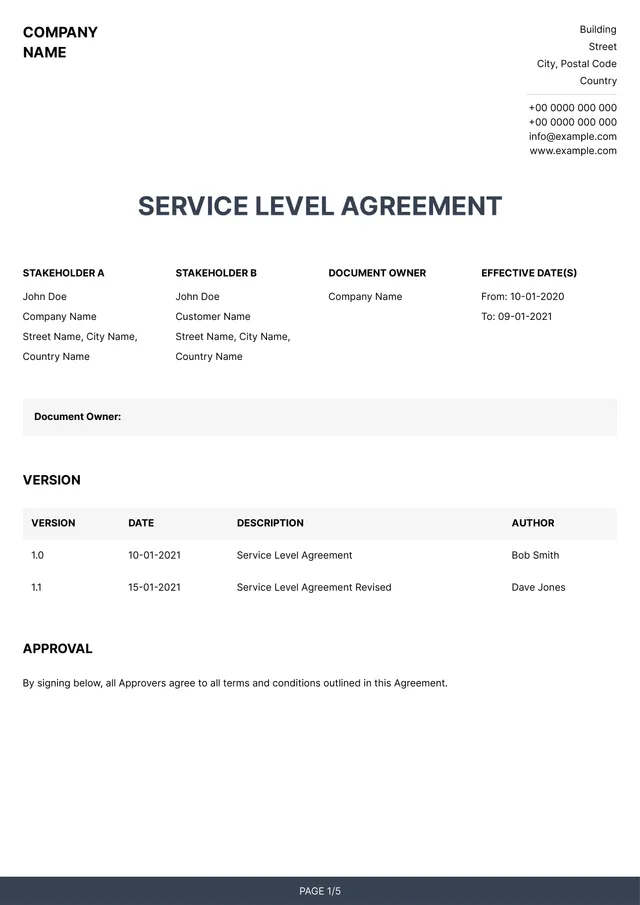 Service Level Agreement Template