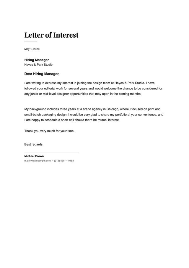Short Simple Letter of Interest