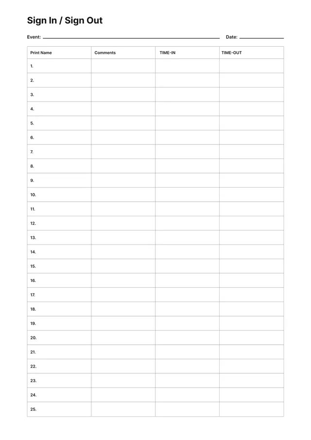 Sign in Sheet Template