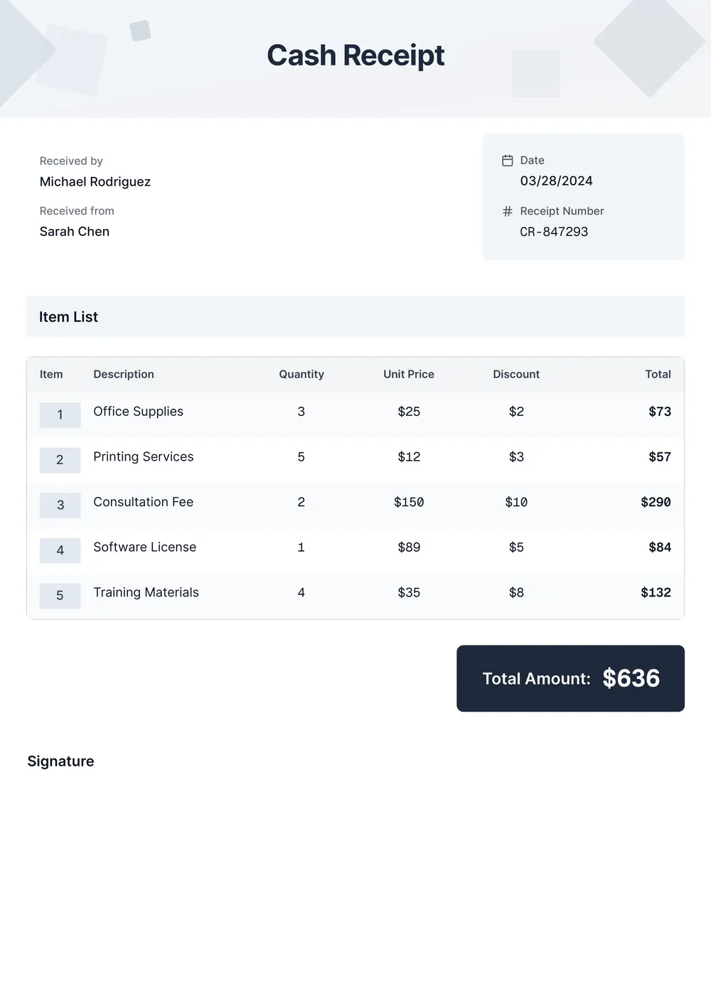 simple-cash-receipt form