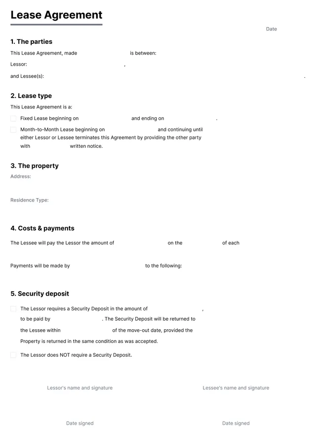 Simple Lease Agreement Template