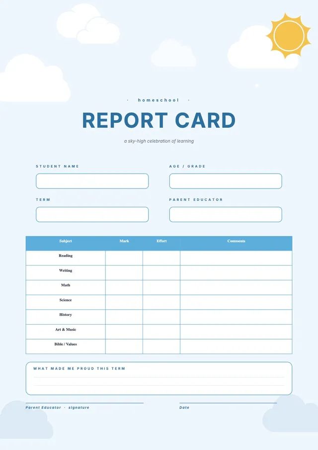 Sky Homeschool Report Card