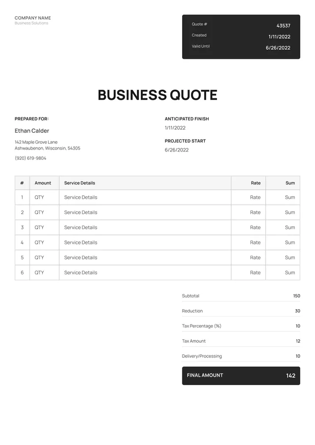 Small Business Quote Template