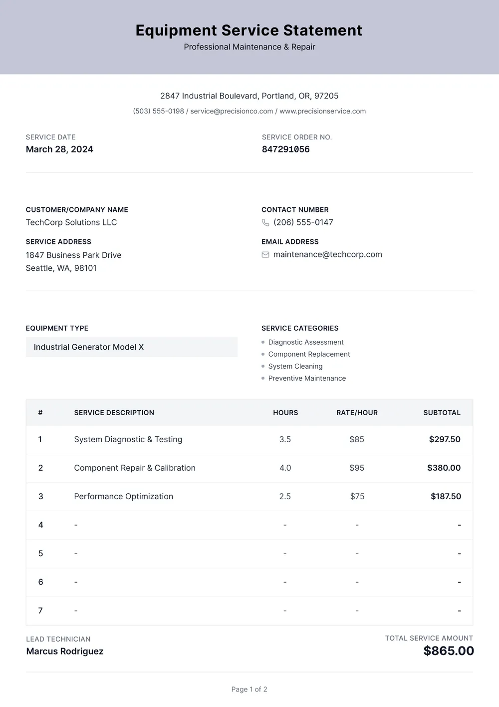 small-engine-repair-invoice form