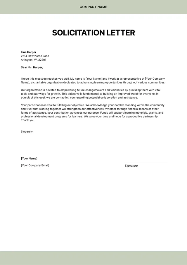 Solicitation Letter Template